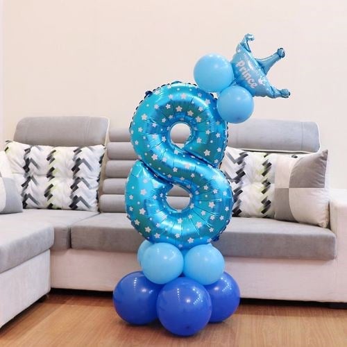 8 Rakam Mavi Yıldızlı Folyo Balon 100 cm