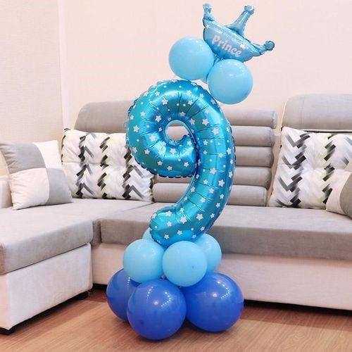 9 Rakam Mavi Yıldızlı Folyo Balon 100 cm