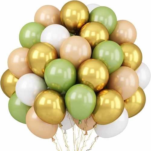 Beyaz Küf Yeşili Gold Somon Renkli Uçan Balon 20 Adet