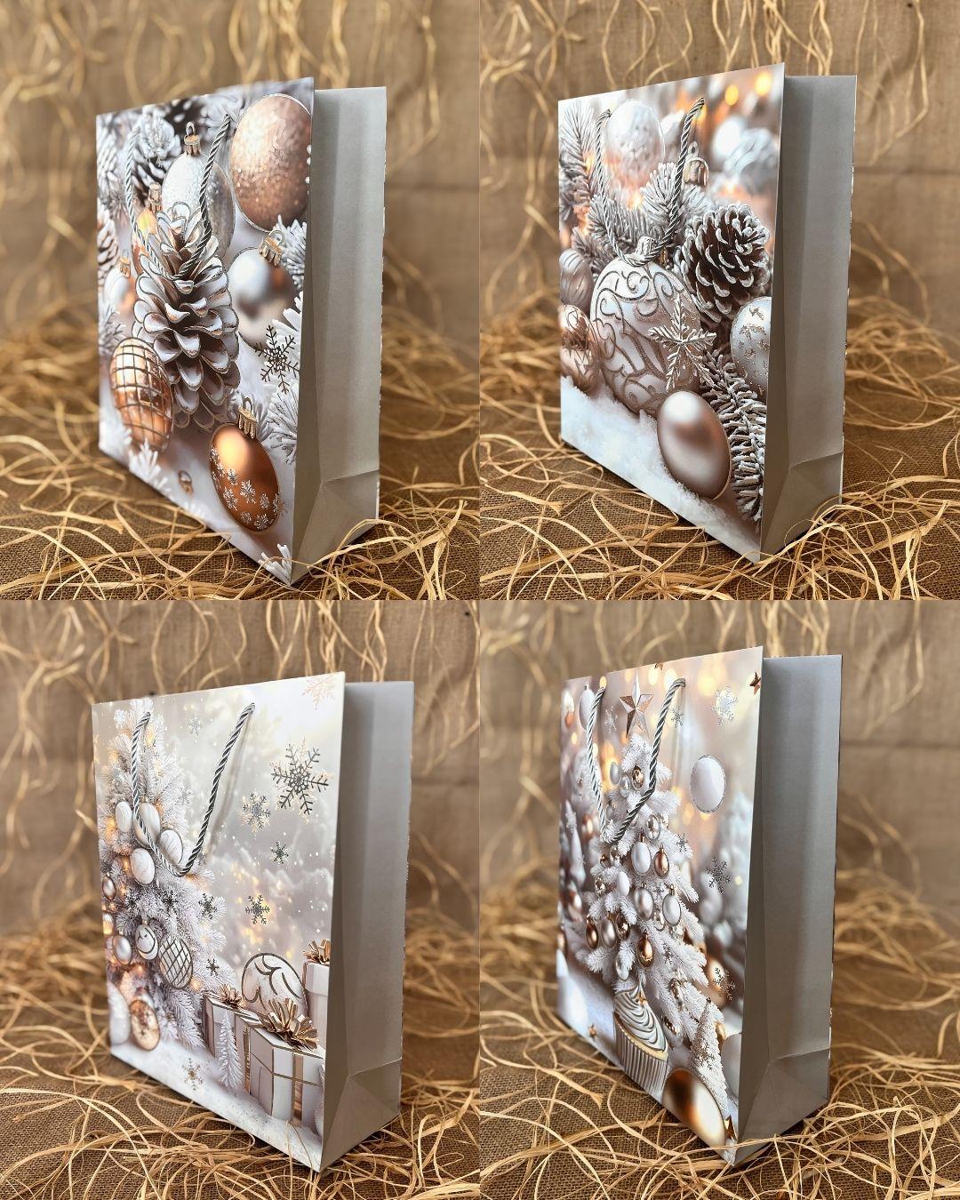 Beyaz Yılbaşı Karton Çanta 12 Adet