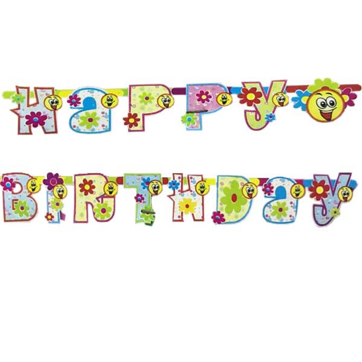 Çiçekli Renkli Happy Bırthday Banner