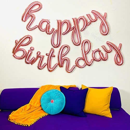 El Yazılı Gold Rose Happy Birthday Folyo Balon
