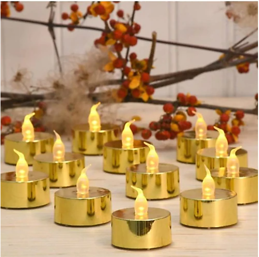 Gold Renk Pilli Led Mum 24 Adet