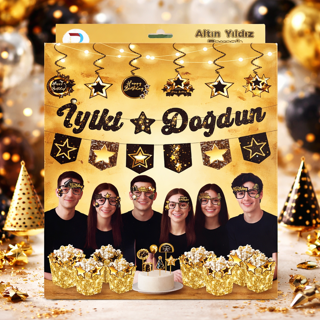 Gold Siyah İyi Ki Doğdun Temalı Parti Seti