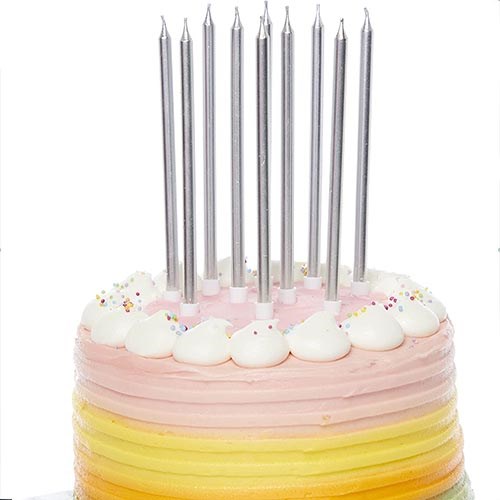 Gümüş Renkli Çubuk Mum 7 Adet 21 Cm