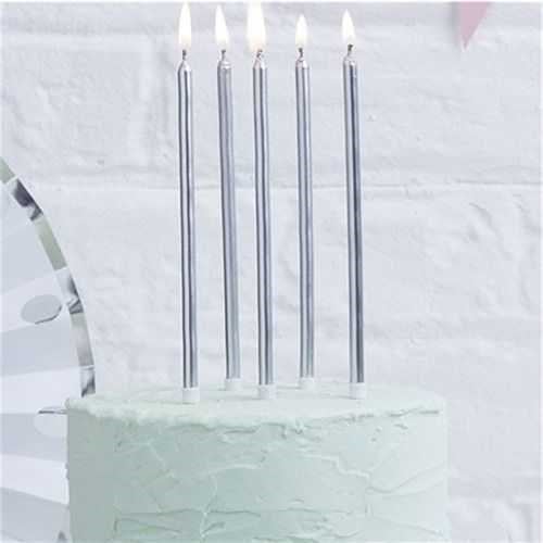 Gümüş Renkli Çubuk Mum 7 Adet 21 Cm