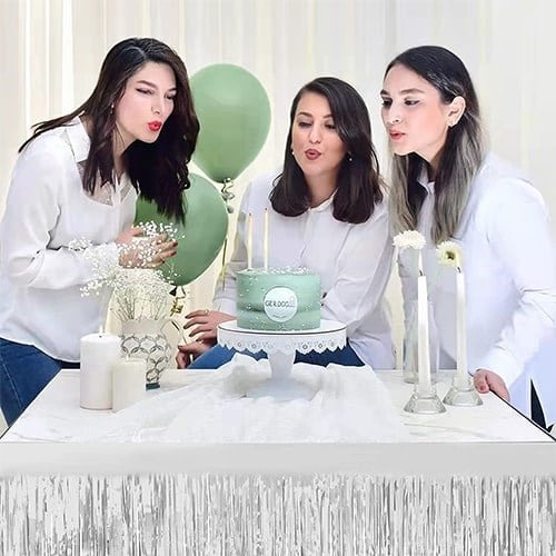 Gümüş Saçaklı Masa Eteği