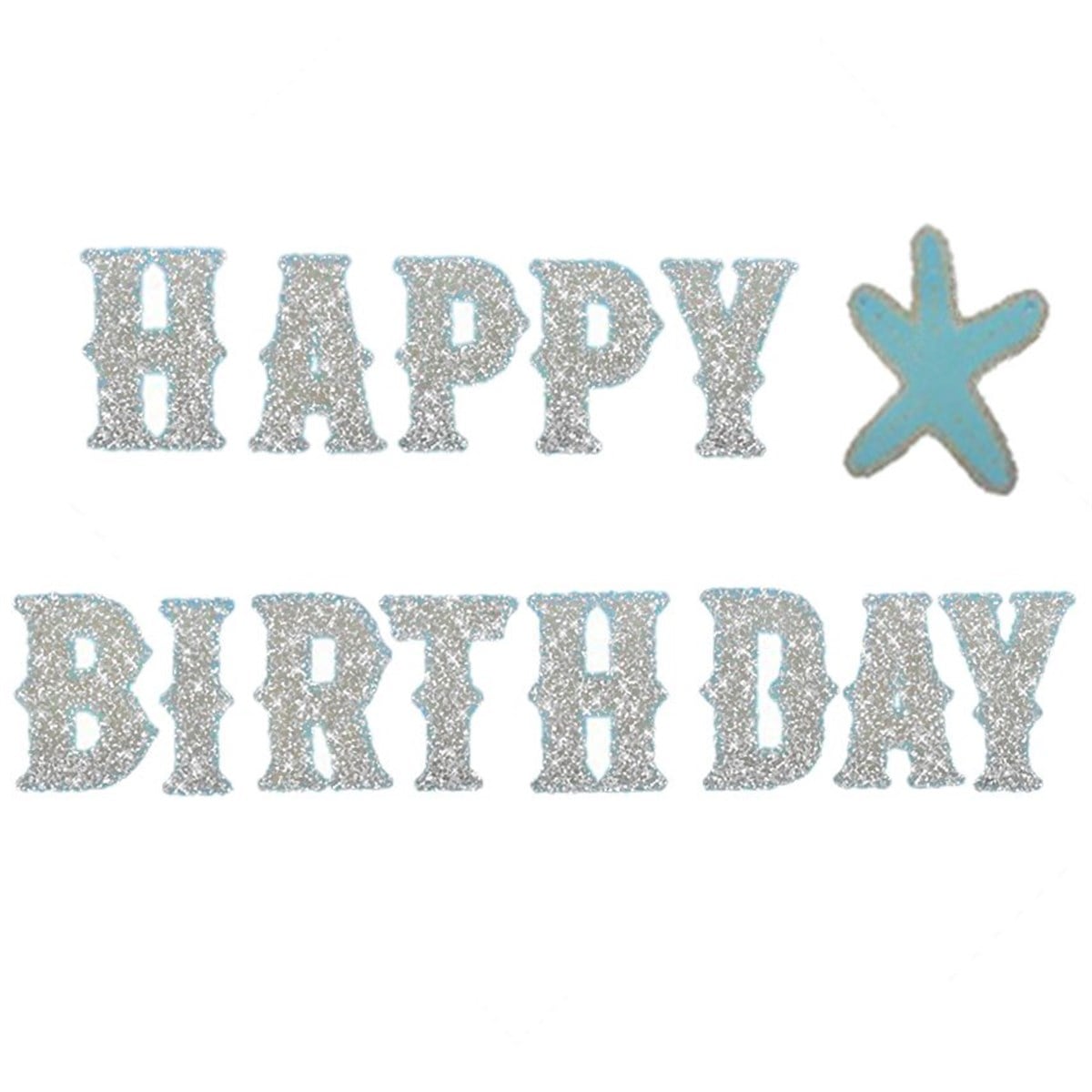 Happy Birthday Gümüş Simli Mavi Banner