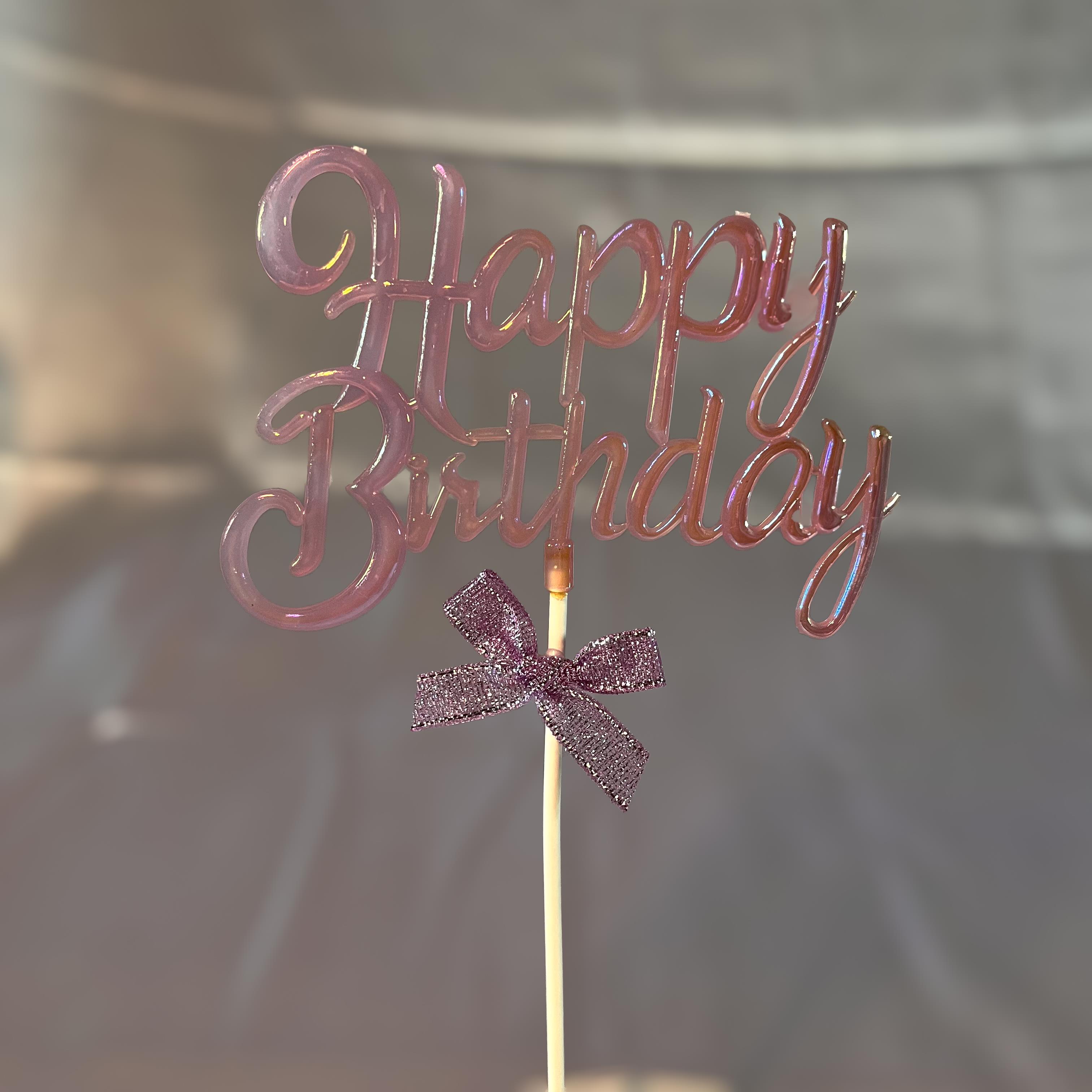 İsimli Pleksi Pasta SüsüHappy Birthday Pasta Süsü Mor