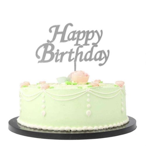 Happy Birthday Pleksi Pasta Süsü Gümüş Renkli