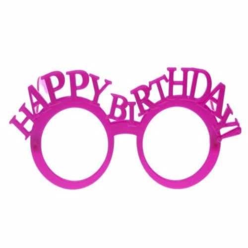 Fuşya Renkli Happy Birthday Yazılı Parti Gözlük 