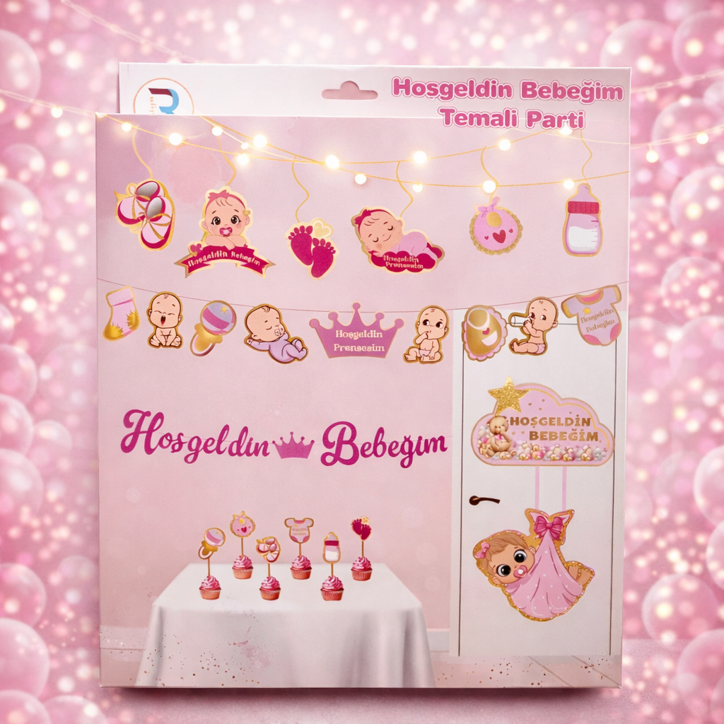 Hoşgeldin Bebeğim Pembe Doğum Günü Seti