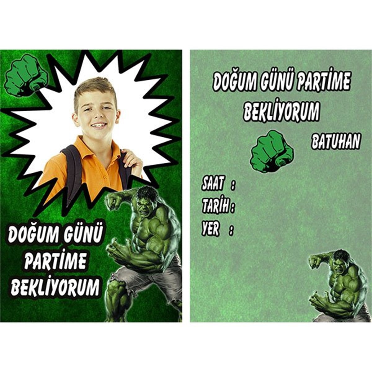 Hulk Kişiye Özel Davetiye 10 Adet