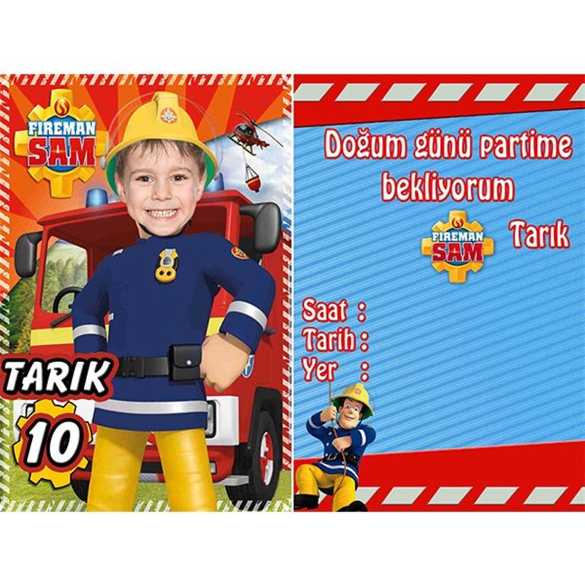 İtfaiyeci Sam Kişiye Özel Davetiye 10 Adet