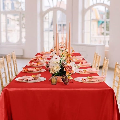 Kırmızı Renkli Saten Masa Örtüsü