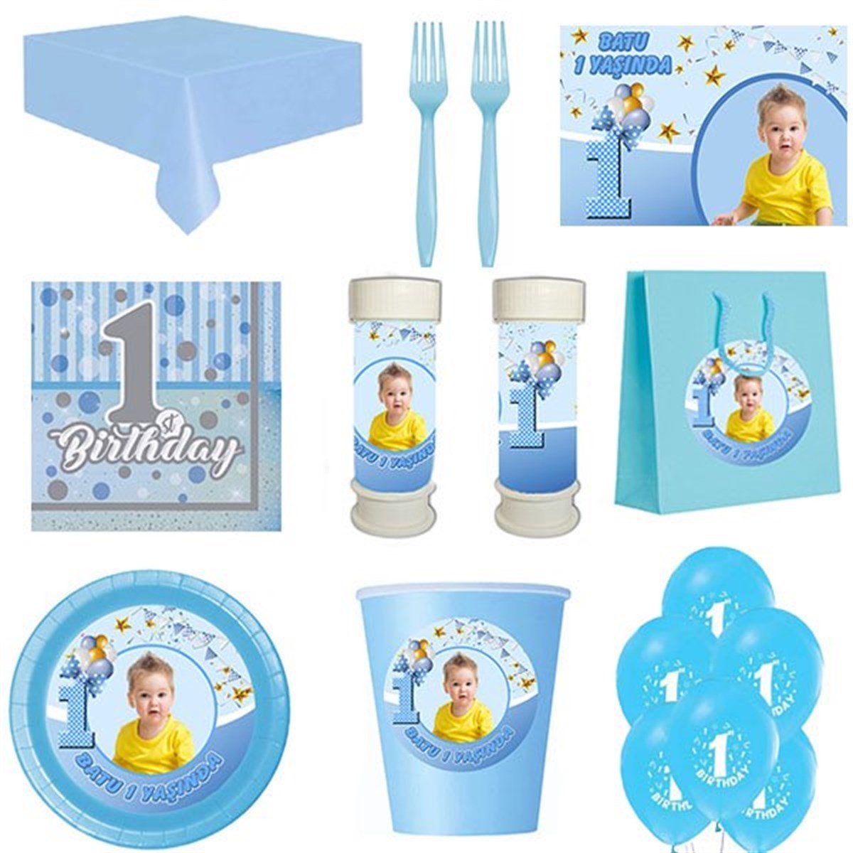 Kişiye Özel 1 Yaş Erkek 8 Kişilik Parti Seti