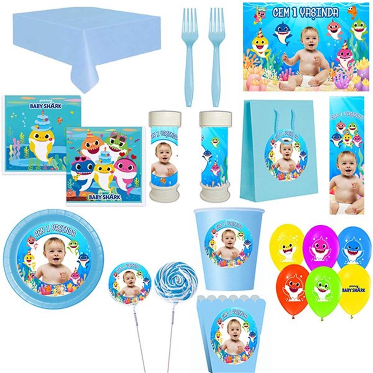 Kişiye Özel Baby Shark 16 Kişilik Parti Seti