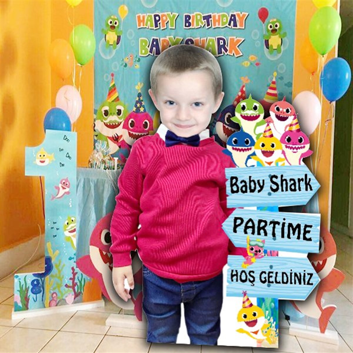 Kişiye Özel Baby Shark Ayaklı Pano Yön Panosu