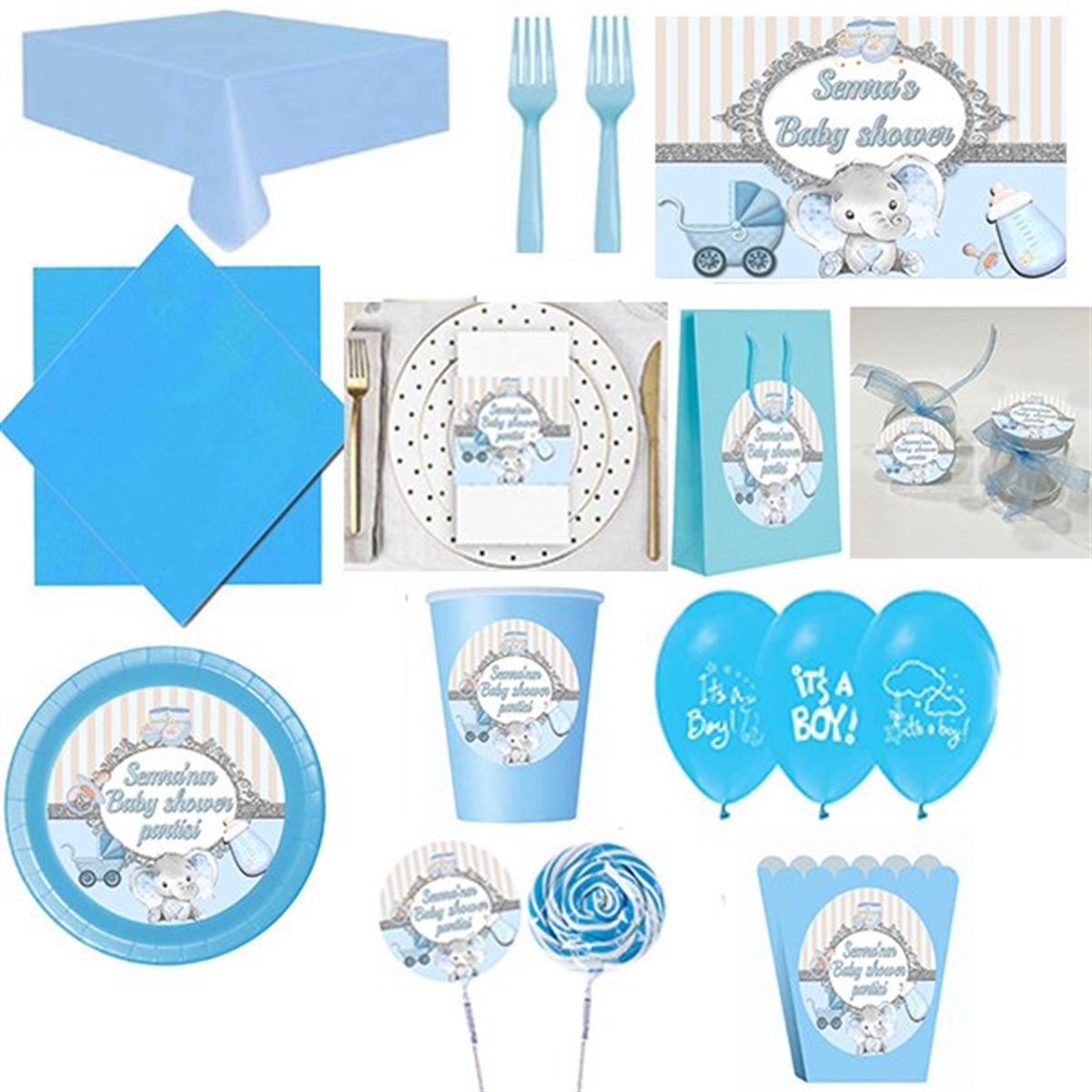 Kişiye Özel Baby Shower Erkek 16 Kişilik Parti Seti