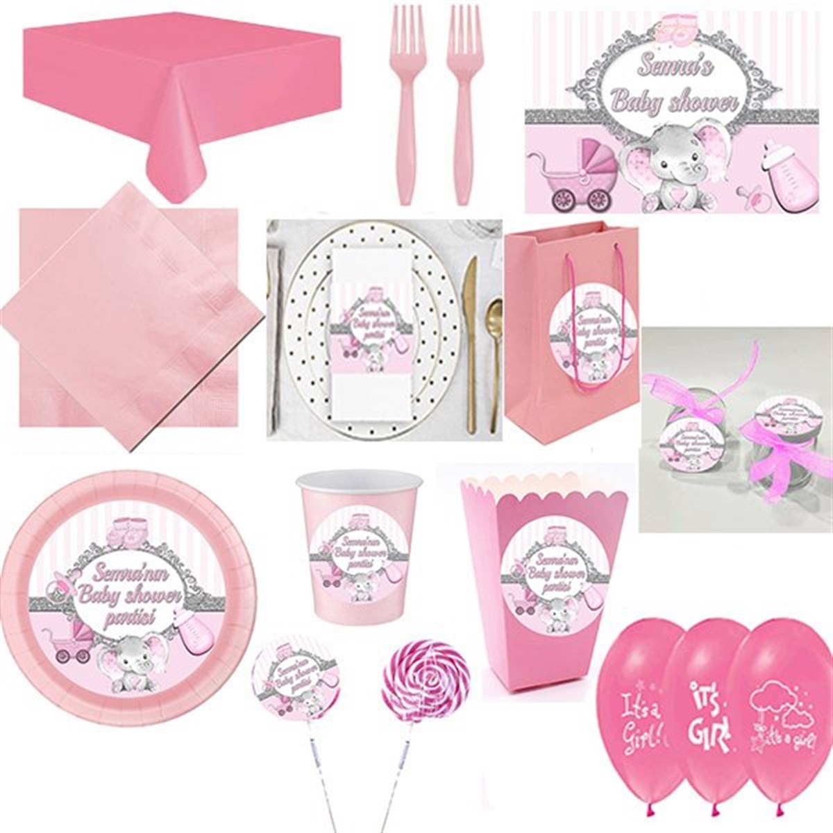 Kişiye Özel Baby Shower Kız Parti Seti 16 Kişilik