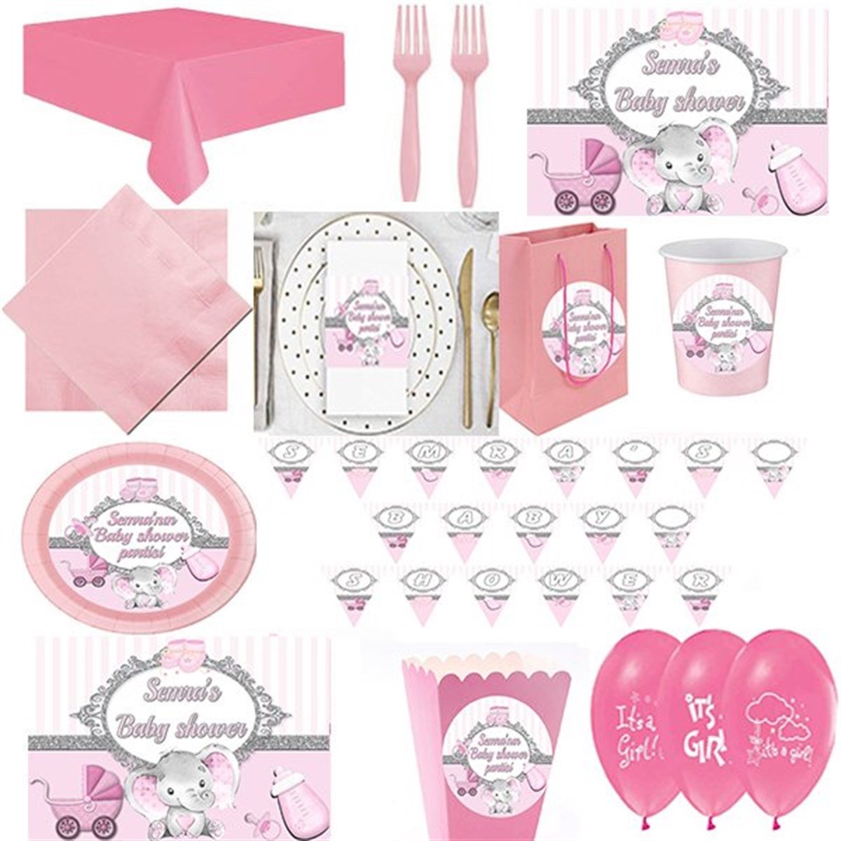 Kişiye Özel Baby Shower Kız Parti Seti 24 Kişilik