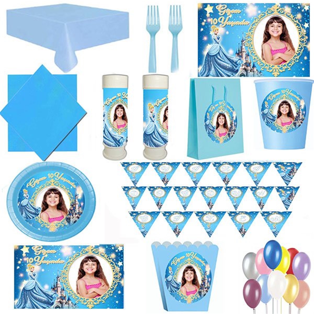 Kişiye Özel Cinderella 24 Kişilik Parti Seti