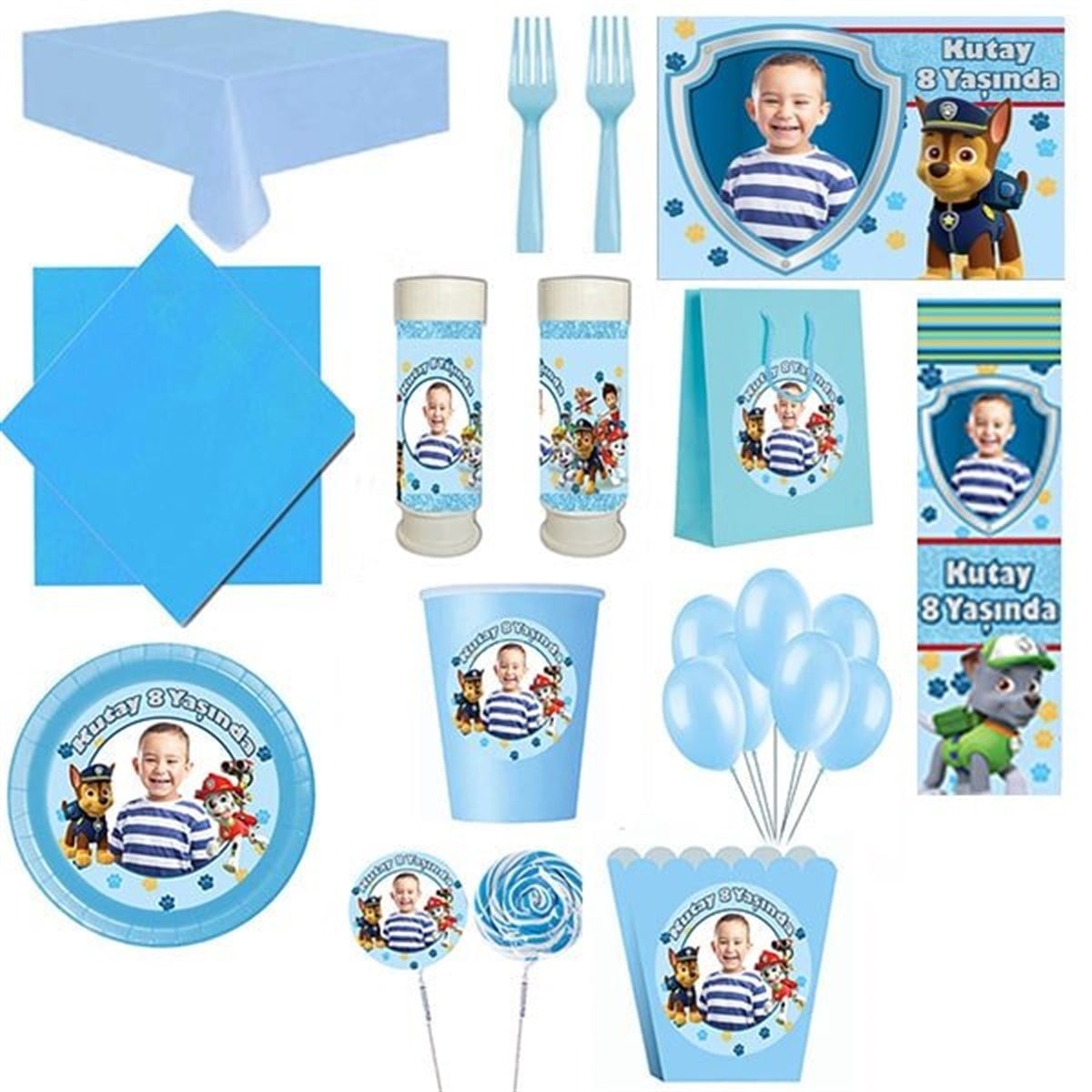 Kişiye Özel Erkek Paw Patrol 16 Kişilik Set