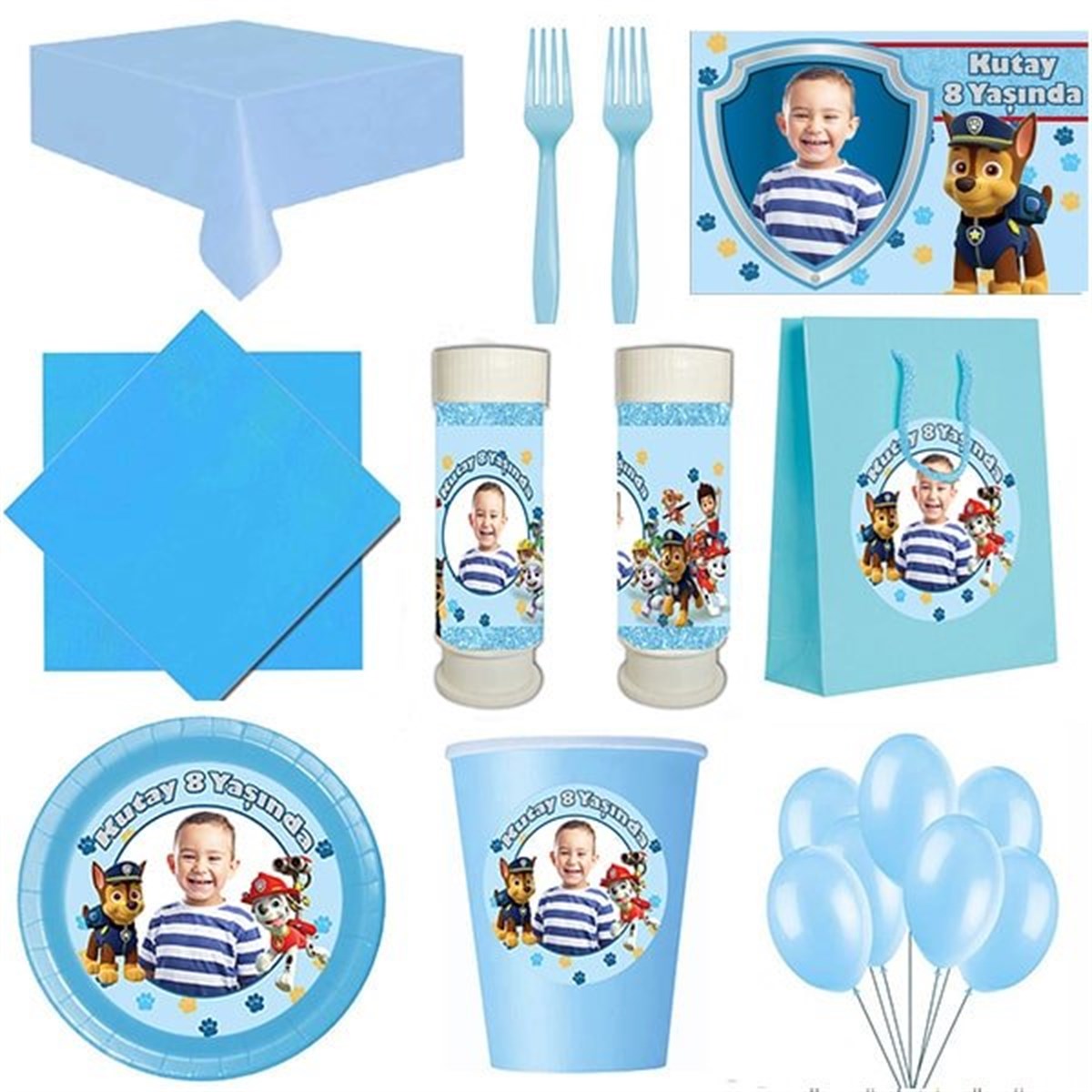 Kişiye Özel Erkek Paw Patrol 8 Kişilik Parti Seti