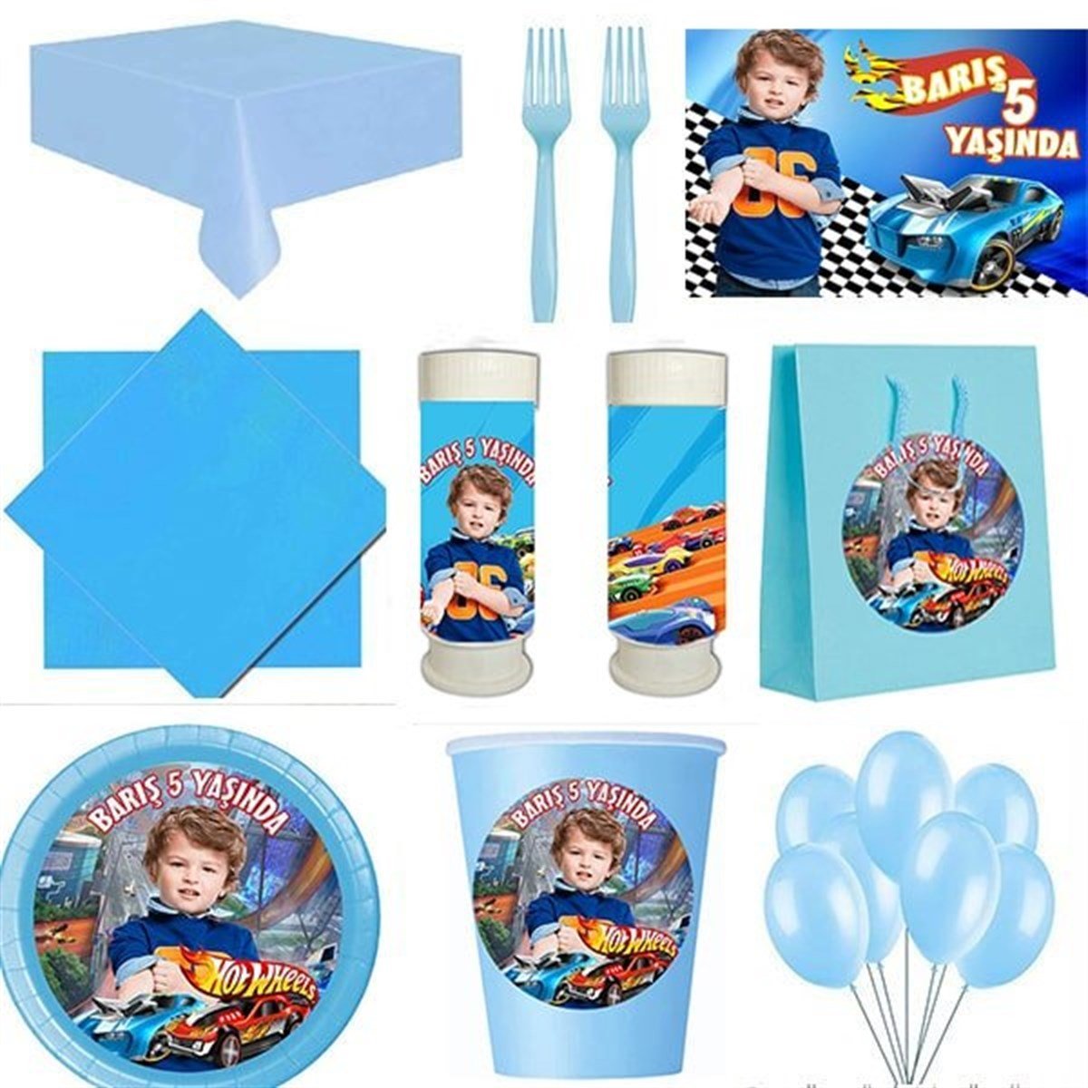 Kişiye Özel Hot Wheels 8 Kişilik Parti Seti