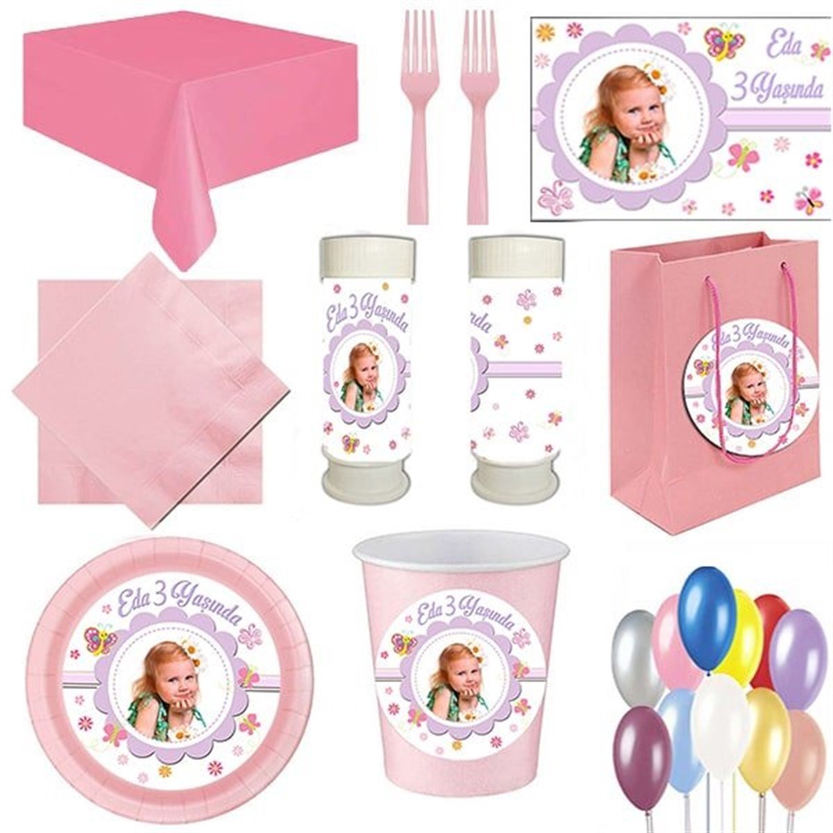 Kişiye Özel Kelebek 8 Kişilik Parti Seti