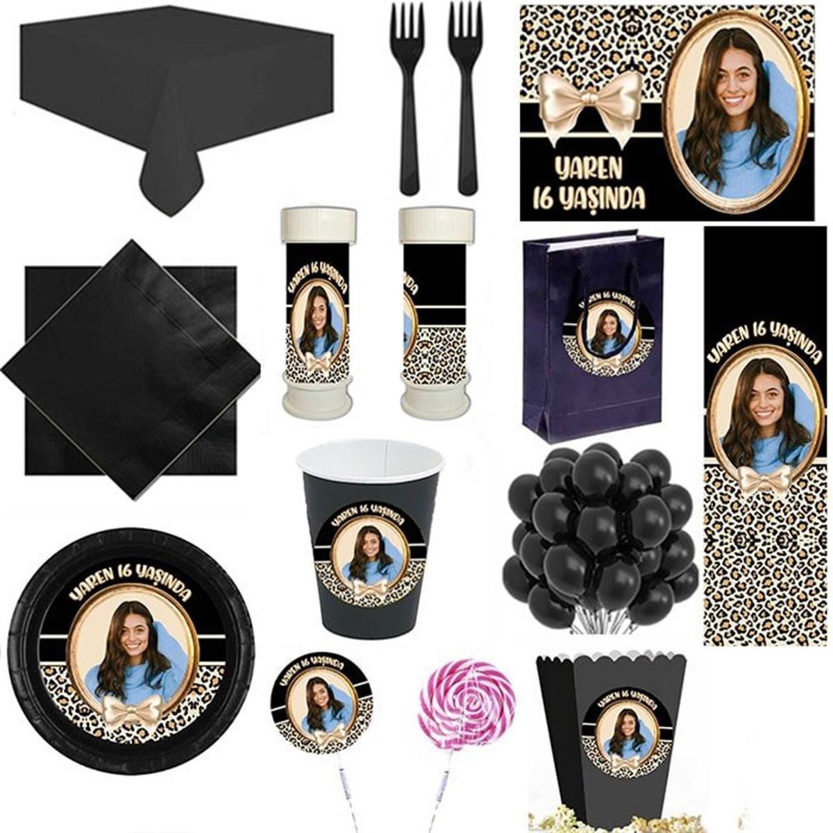 Kişiye Özel Leopar 16 Kişilik Parti Seti