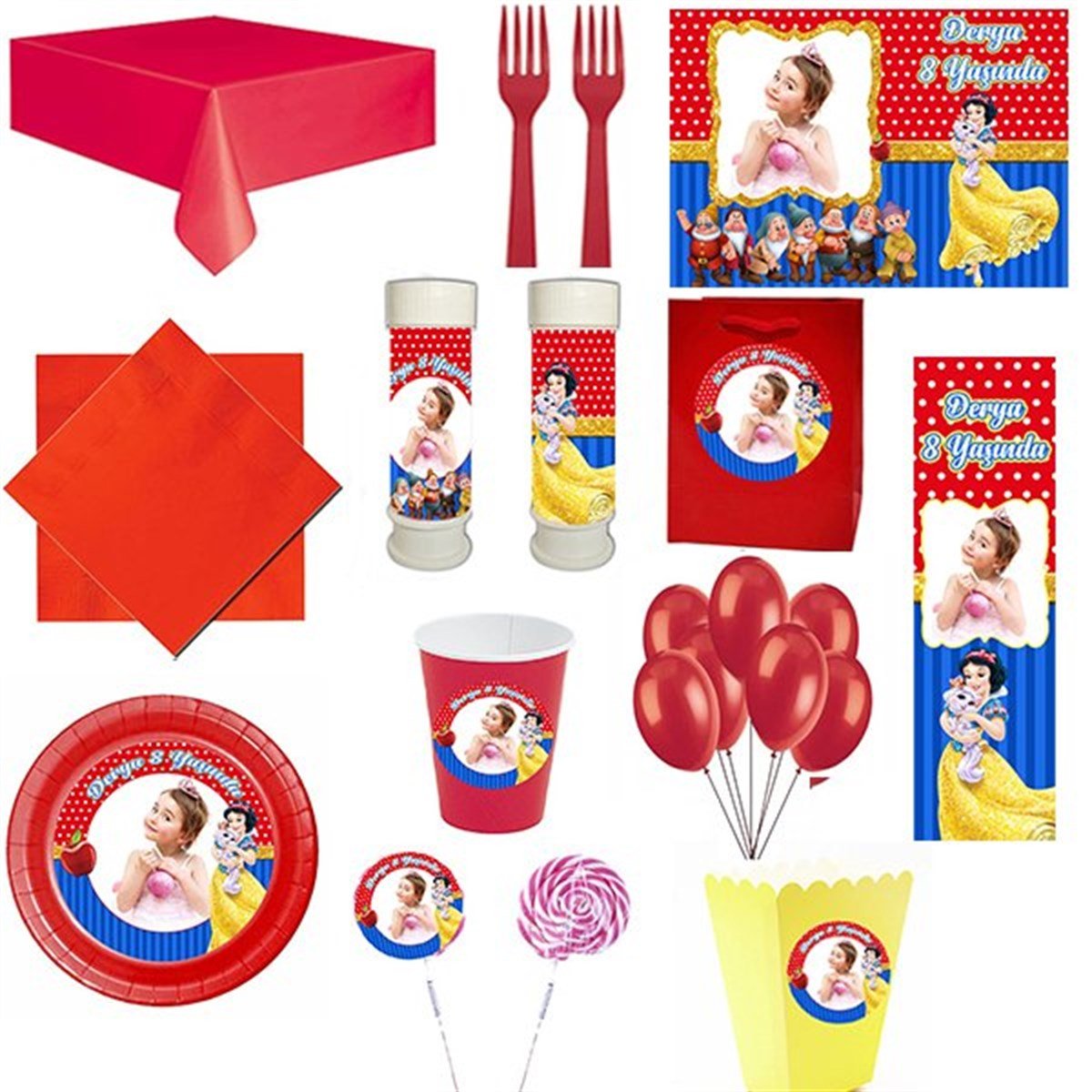 Kişiye Özel Pamuk Prenses 16 Kişilik Parti Seti