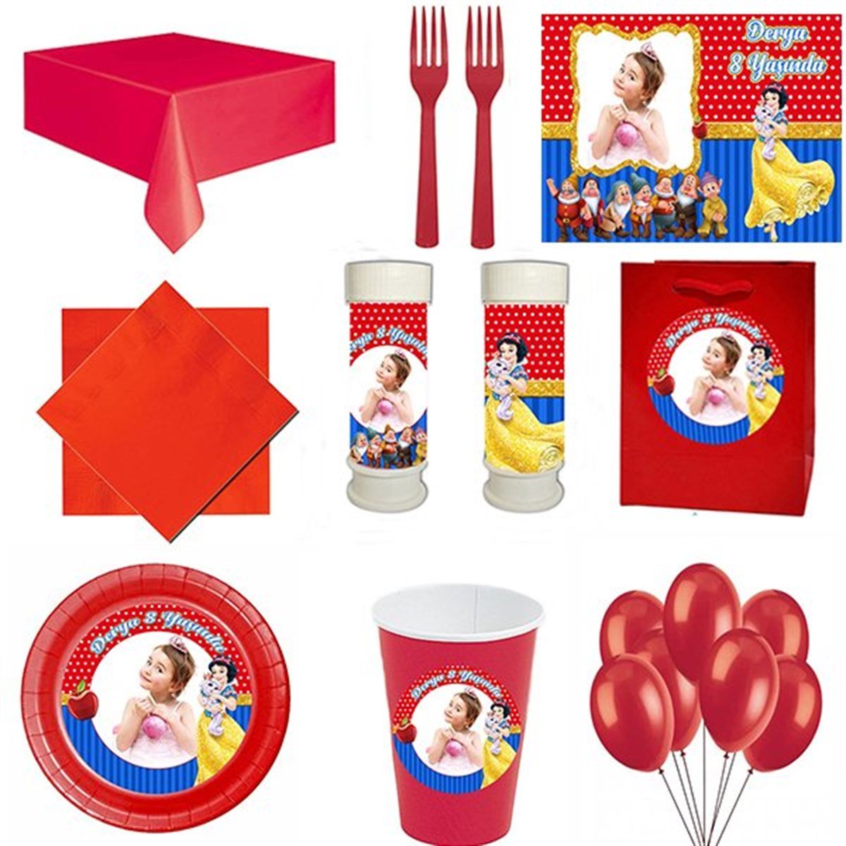 Kişiye Özel Pamuk Prenses 8 Kişilik Parti Seti