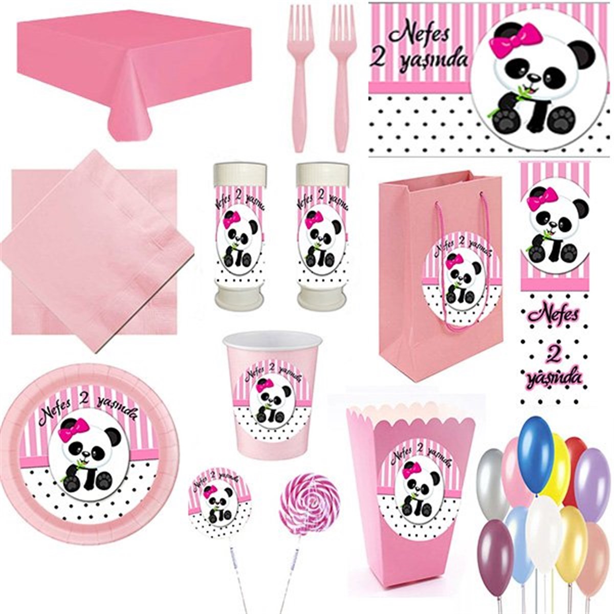 Kişiye Özel Panda 16 Kişilik Parti Seti