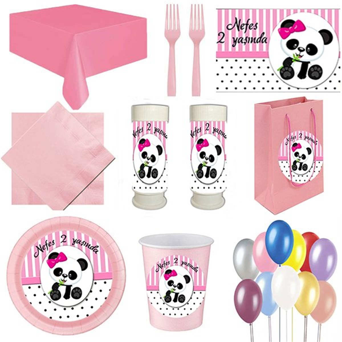 Kişiye Özel Panda 8 Kişilik Parti Seti