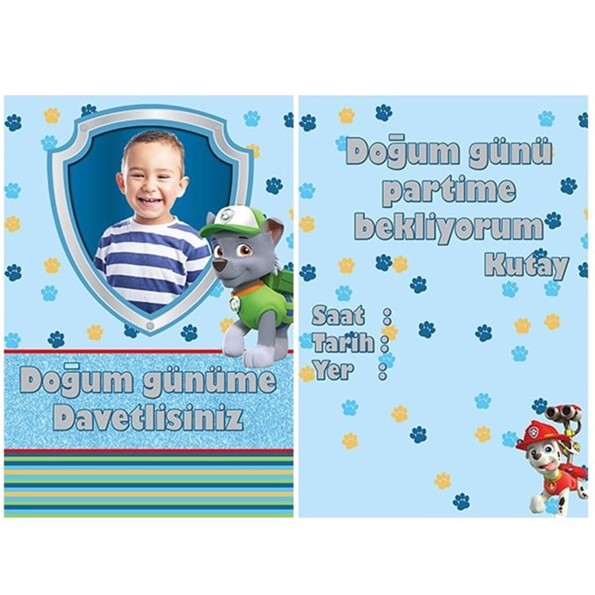 Kişiye Özel Paw Patrol Davetiye 10 Adet