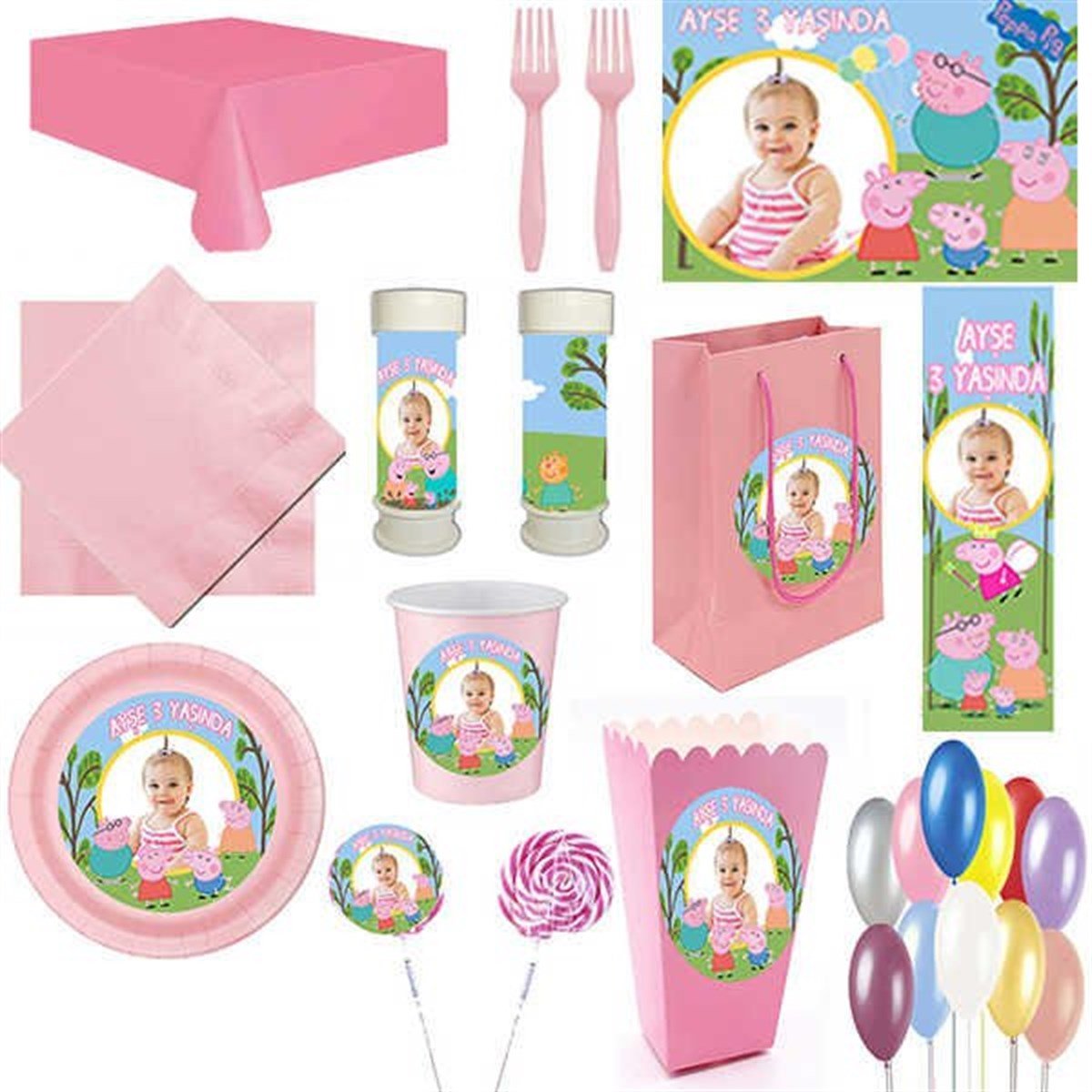 Kişiye Özel Peppa Pig 16 Kişilik Parti Seti