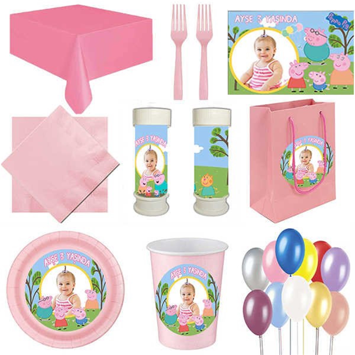 Kişiye Özel Peppa Pig 8 Kişilik Parti Seti