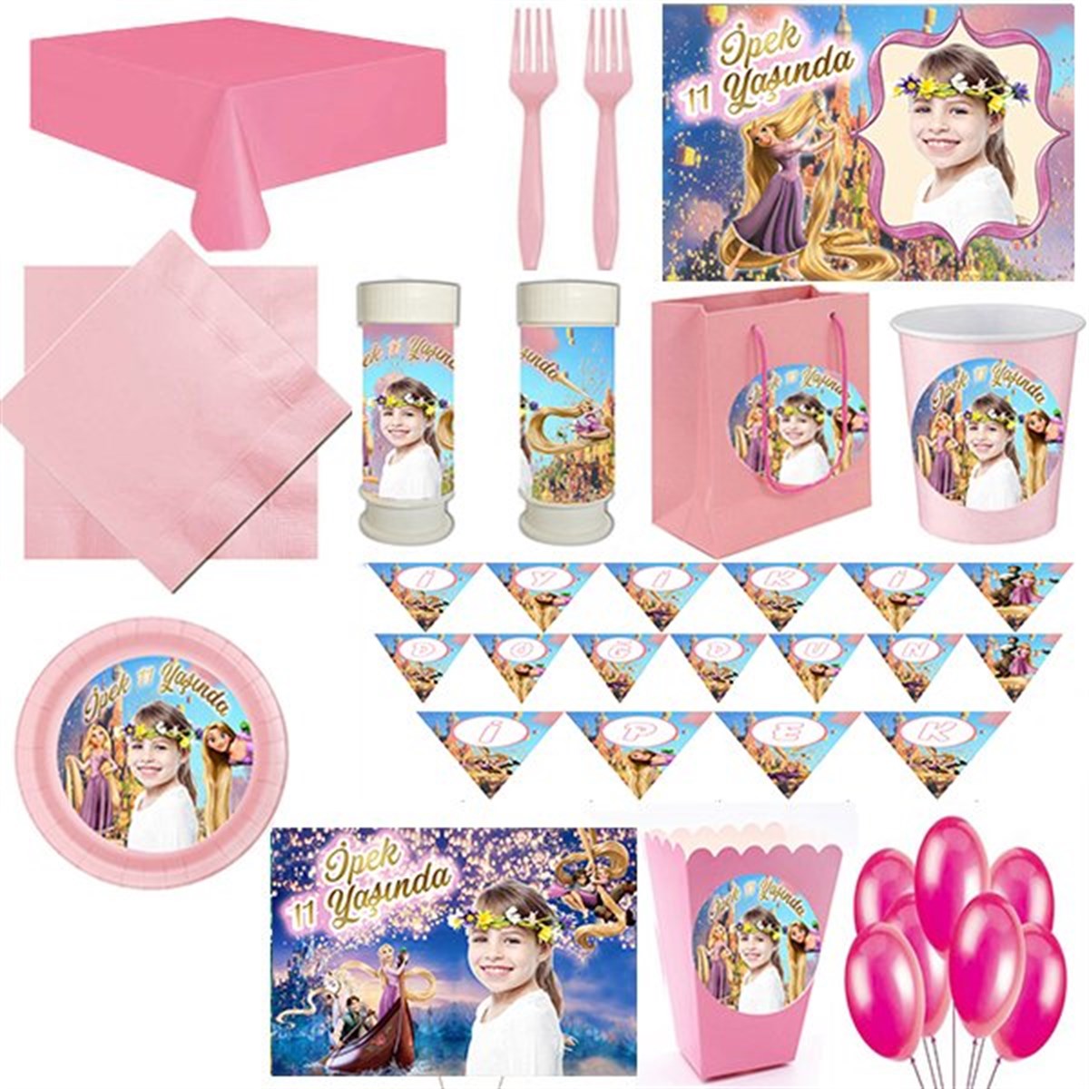 Kişiye Özel Rapunzel 24 Kişilik Parti Seti