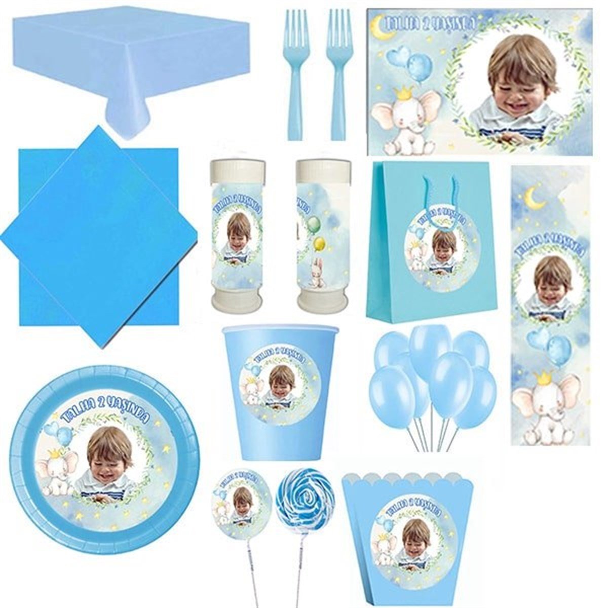 Kişiye Özel Sevimli Fil 16 Kişilik Parti Seti