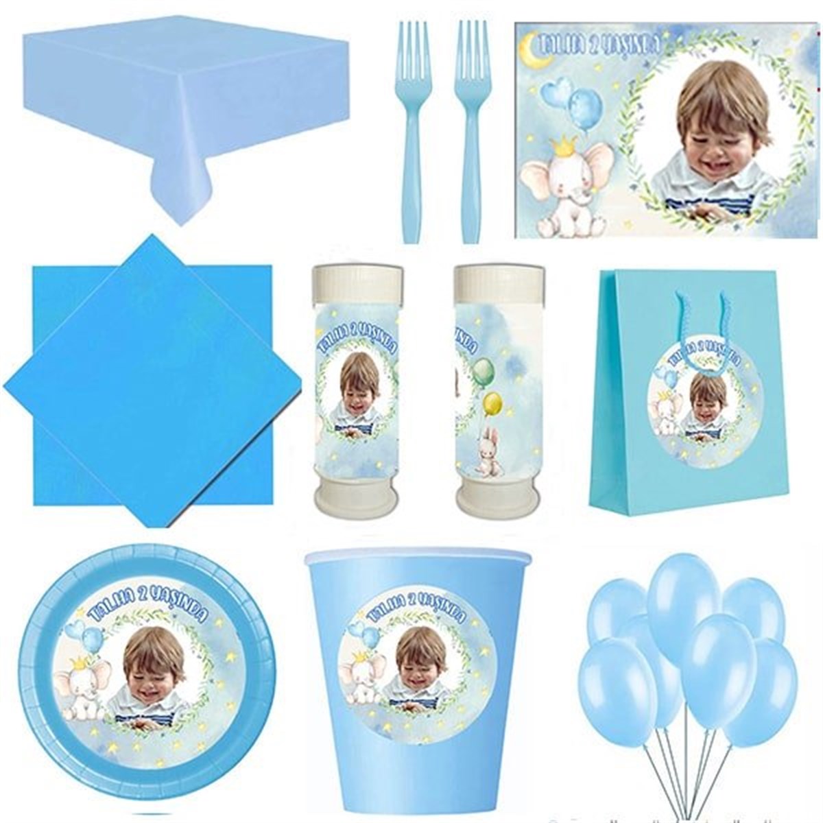 Kişiye Özel Sevimli Fil 8 Kişilik Parti Seti