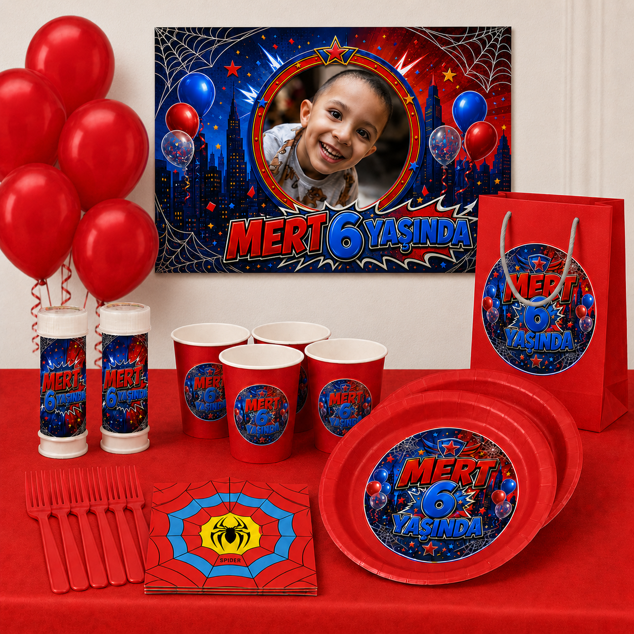 Spiderman KonseptiKişiye Özel Spiderman 8 Kişilik Parti Seti