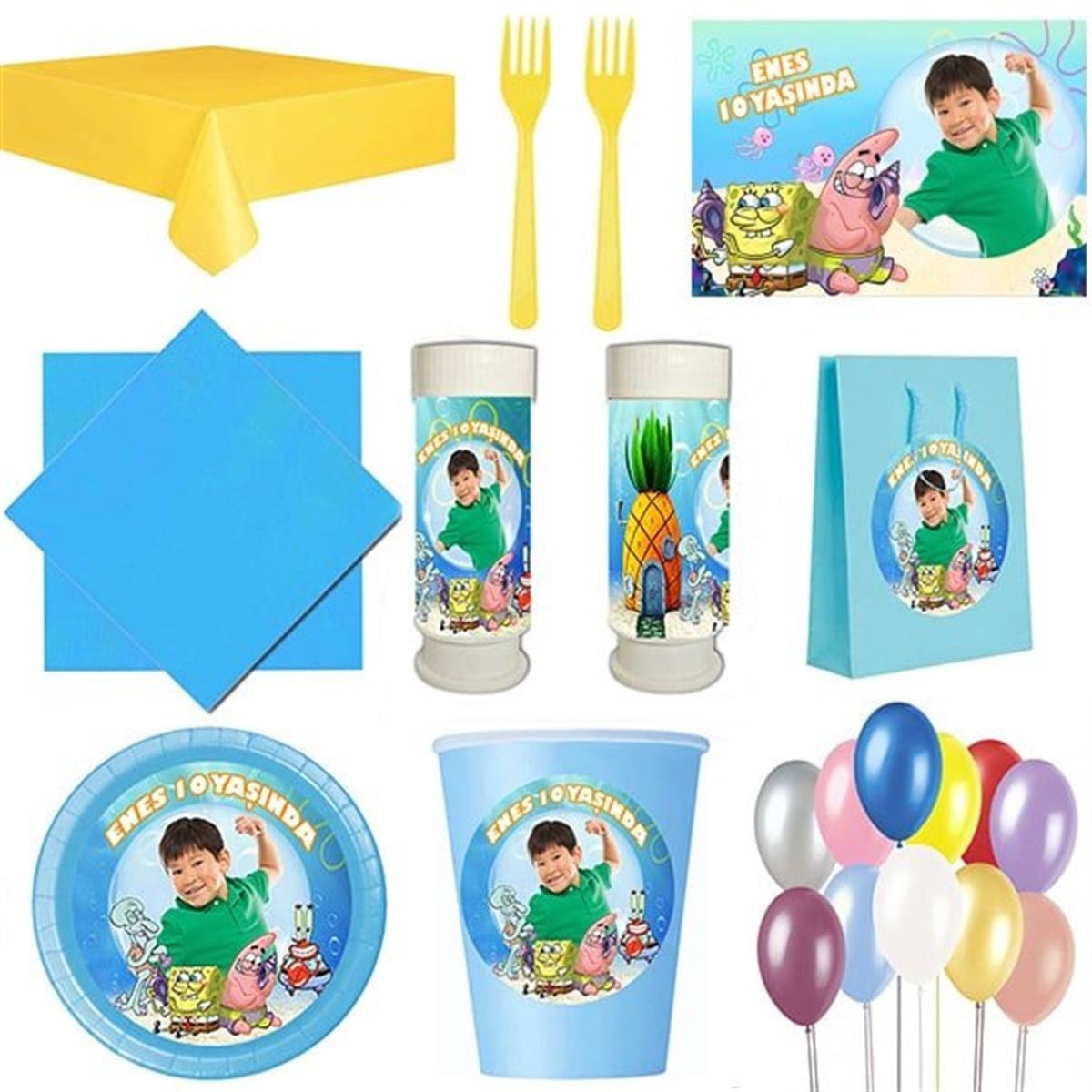 Kişiye Özel Sünger Bob 8 Kişilik Parti Seti