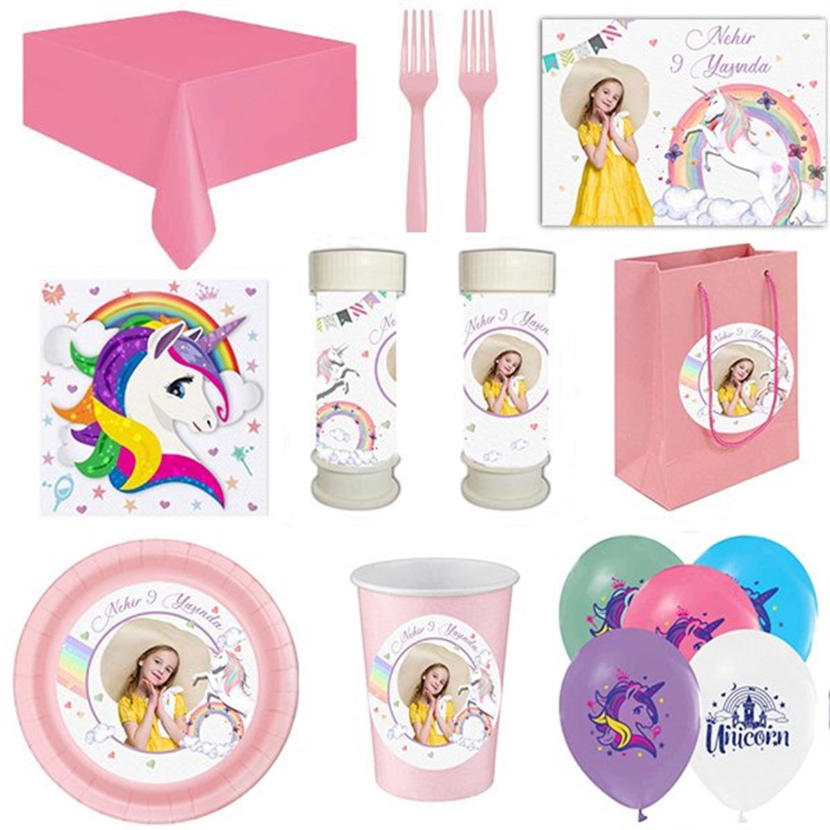 Kişiye Özel Unicorn 8 Kişilik Parti Seti