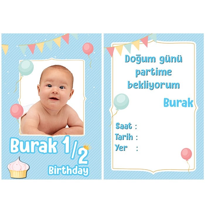 Kişiye Özel Yarım Yaş Erkek Davetiye