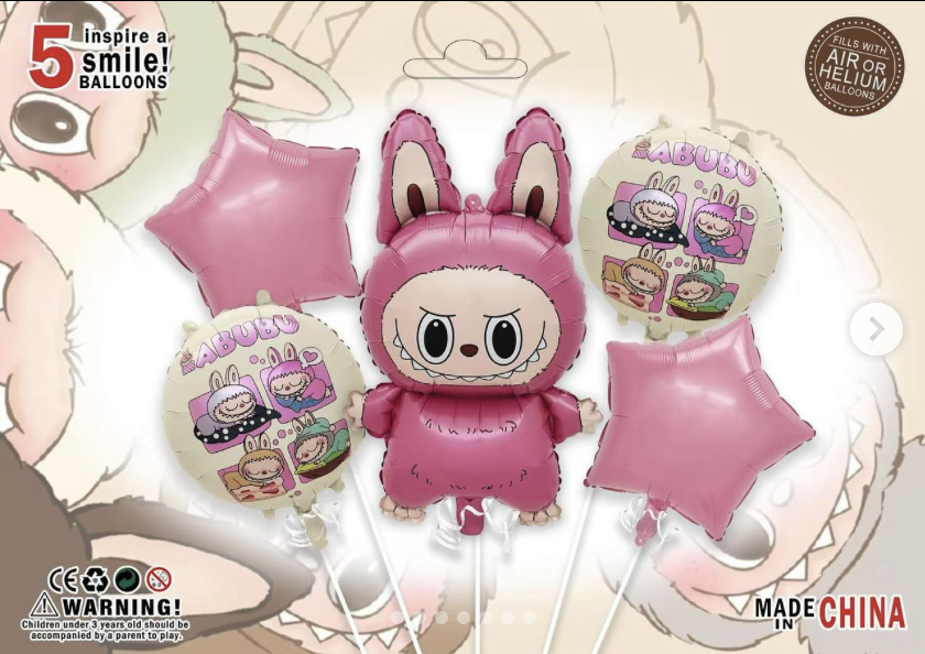 Karakter Folyo BalonlarLabubu Pembe Folyo Balon Seti