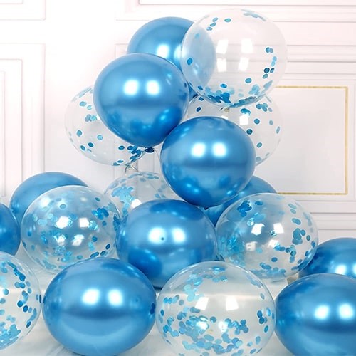 Mavi Krom Konfetili Balon