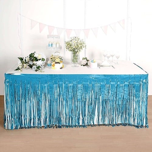 Mavi Saçaklı Masa Eteği