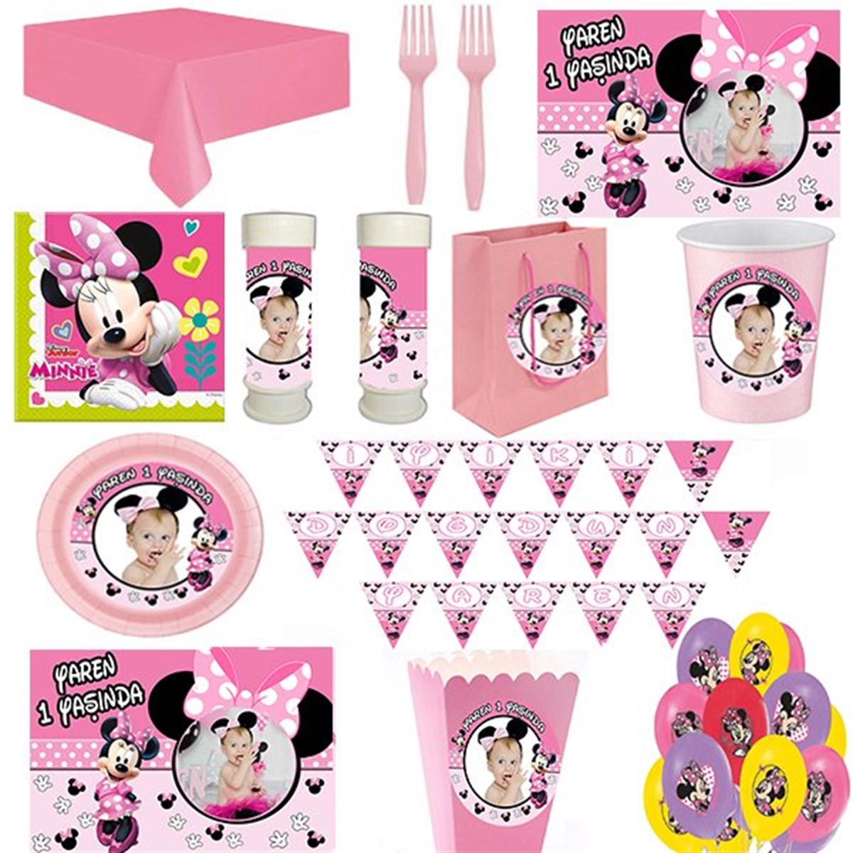 Minnie Mouse Kişiye Özel 24 Kişilik Parti Seti