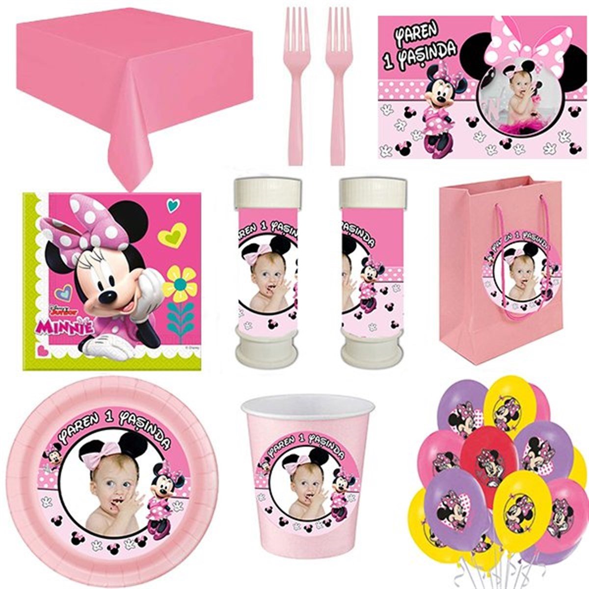 Minnie Mouse Kişiye Özel 8 Kişilik Parti Seti
